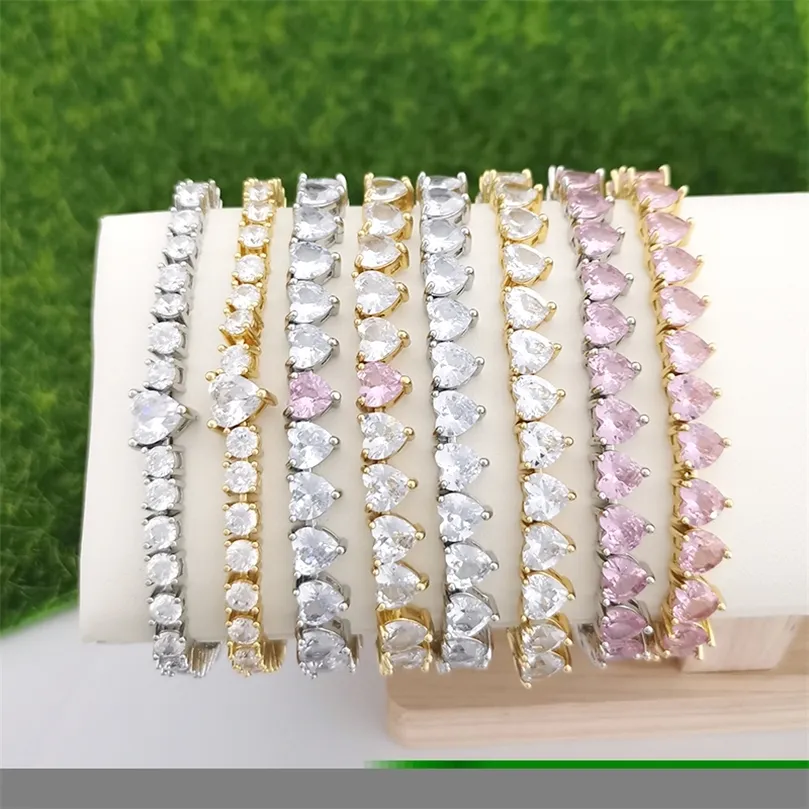 팔찌 QMHJE Crystal Stone Heart Love Tennis Bracelet for Womendagement Gold Silver Color Luxury Jeultry White CZ 220831