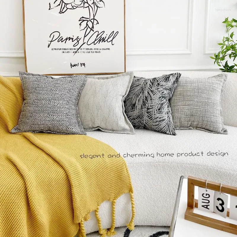 Poduszka lniana bawełniana żakard gęste rzut okładka liść haftowa sofa dekoracje biuro dom Khaki solidna poduszka 45