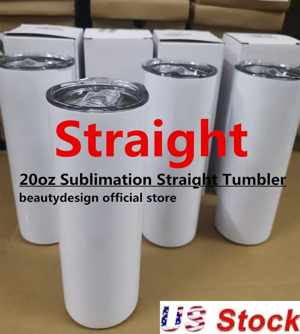 2 Days Delivery 20oz Sublimation Tumblers Straight Blanks White 304 Stainless Steel Vacuum Insulated Slim DIY Cup Car Coffee Mugs Christmas Gifts USA Warehouse