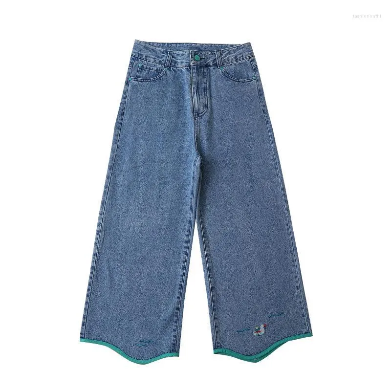 Женские джинсы Bebobsons весна летние дизайн с высокой талией женские джинсовые брюки с широкими ногами милые маленькие утки вышивая вышивка до лодыжки длины