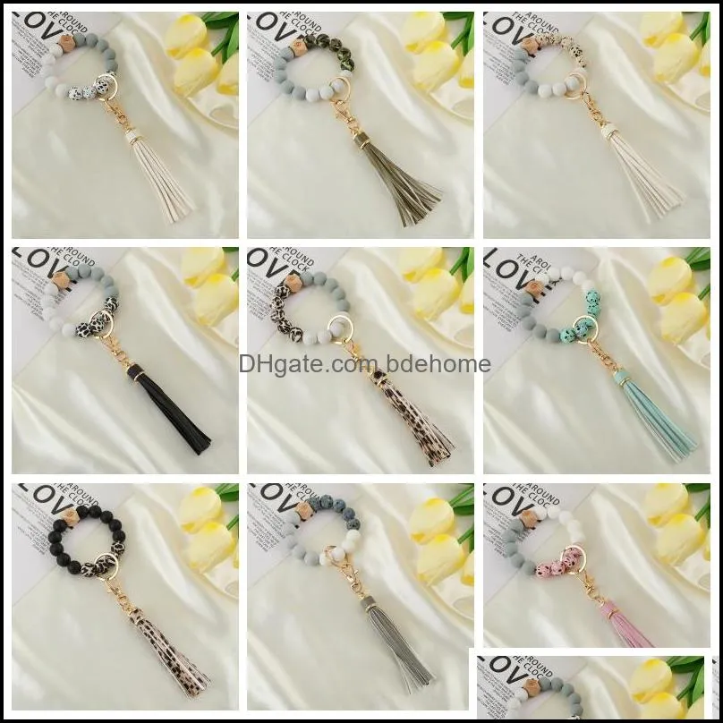 Keychains Party Favor Sile Bead Bracelet Key Ring Anti Loss Wood Women Tassel Keys Chain 9 Style 2250 T2 Drop Delivery 2021 Fashion A Dhsme