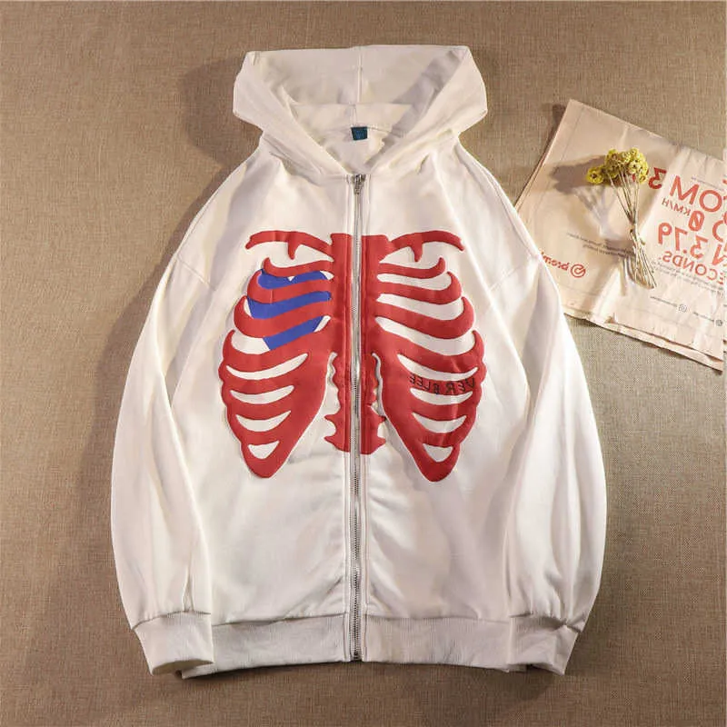 Moda Y2k Esqueleto Hoodies Feminino G tico Preto Zip Up Moletom De