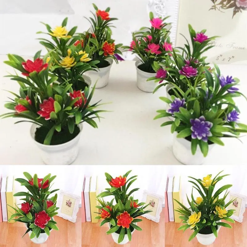 Fiori decorativi 1pc piante bonsai in vaso fiore falso artificiale con pentola per decorazioni da giardino per feste domestiche