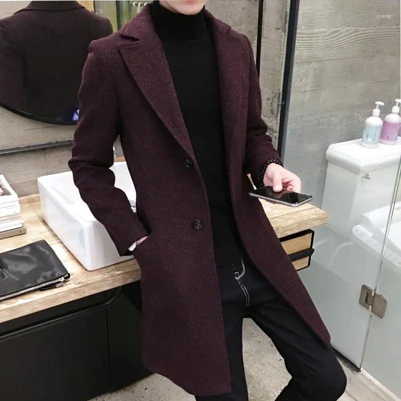 Herengeuljagen elegante claret lange overjassen heren grijze jassen heer bordeaux slanke winter voor mannen groene kleding