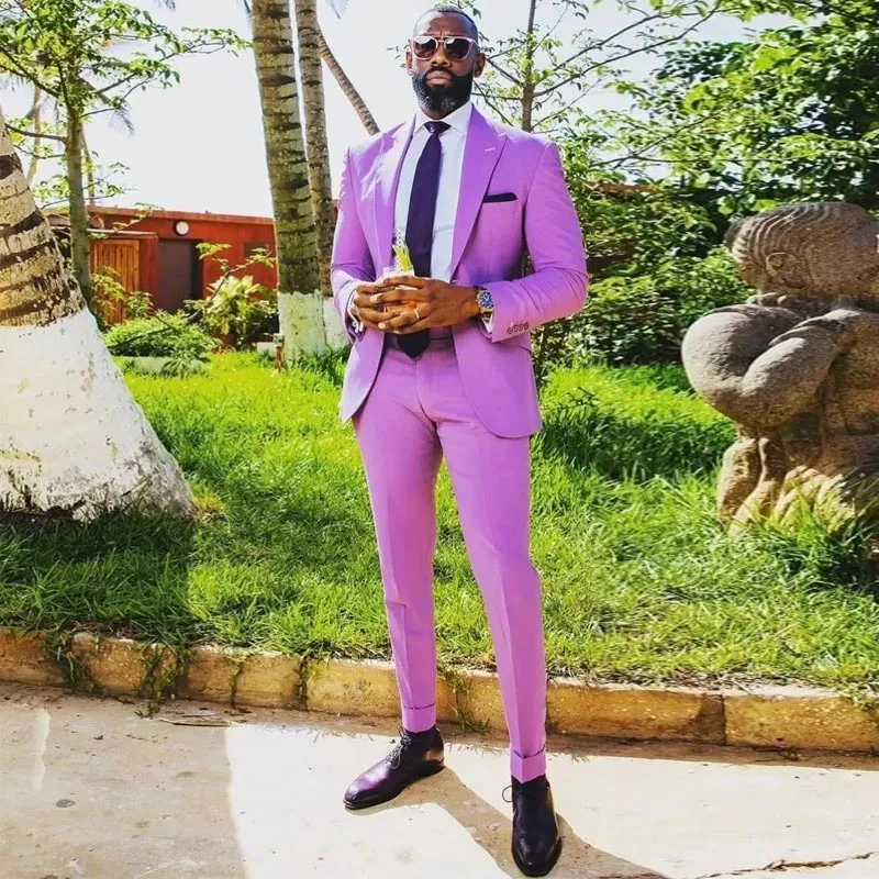 Combinaisons masculines Slim Fit Groomsmen Tuxedos Light Purple Two Pieces Designer One Button Blazers Suit formel avec veste et pantalon