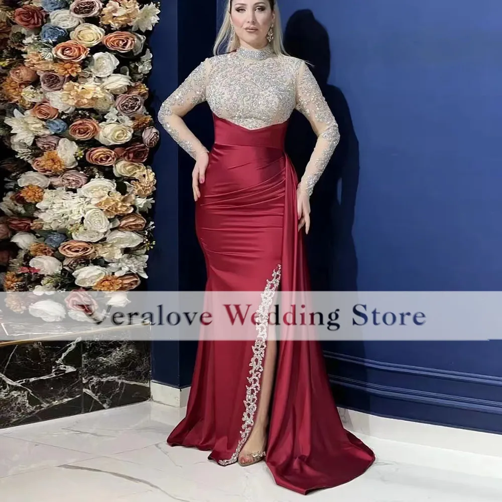 Getadme-Luxury Crystal Beadings Sequined Mermaid Evening Dresses V-Neck Saudi Arabic Prom Dress Wedding Party Gown