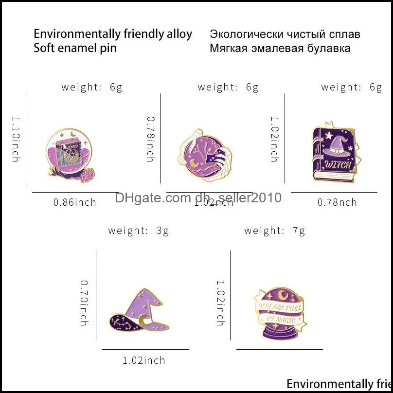 ピンブローチマジックウィッチハットブックカラーブローチ女性合金ペイントレタームーンスターラペルピンバックパックキャップスカートDHSELLER2010 DHMXP