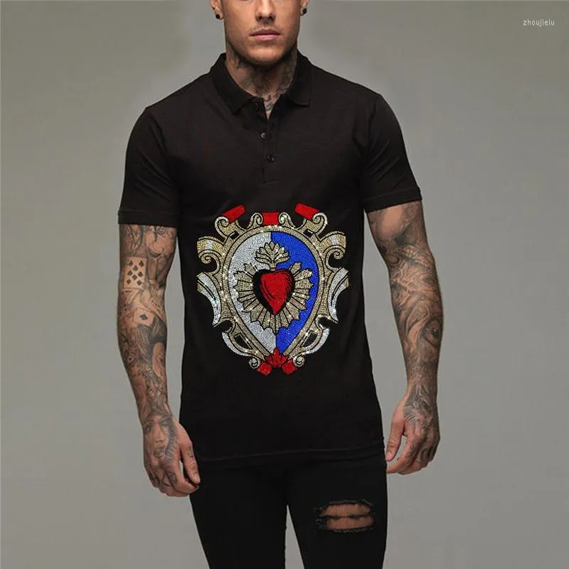 Men's Polos Spring And Summer Men's Button Design T-Shirt Cotton Loose Diamond Style Lapel Black White Short-Sleeved All-Match Top