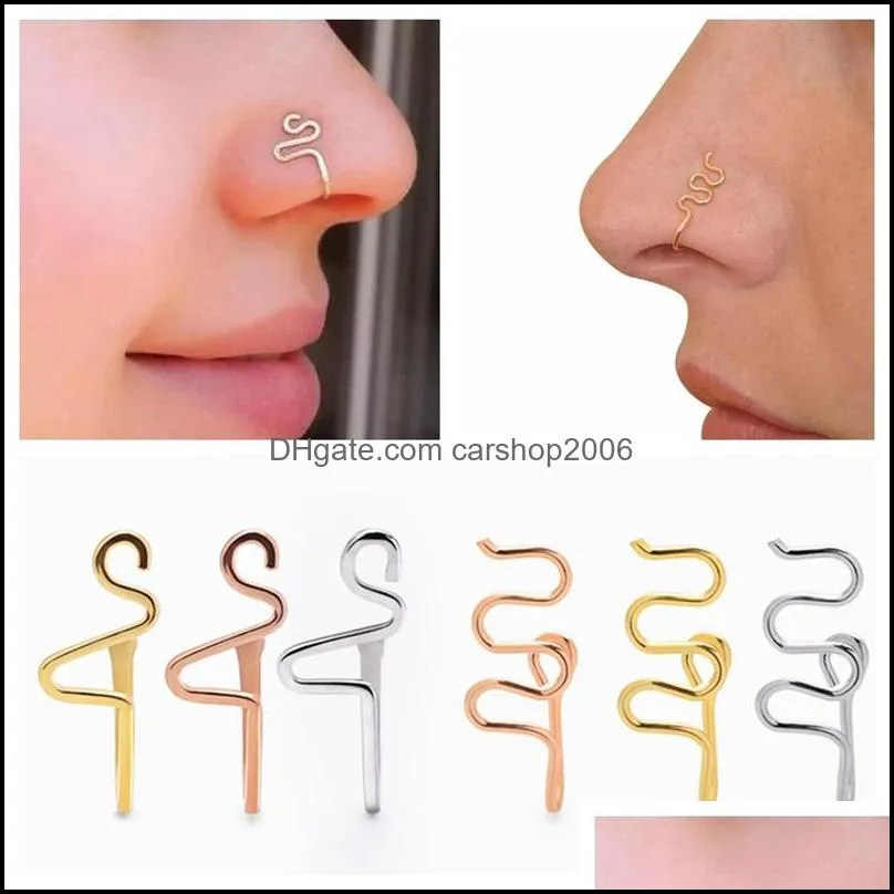 Nose Rings Studs U-Shaped Nose Clip Wearing Plated Gold Perforation Jewellery Accessories Manual Copper Plating Noses Ring Stud Orna Dhjbu