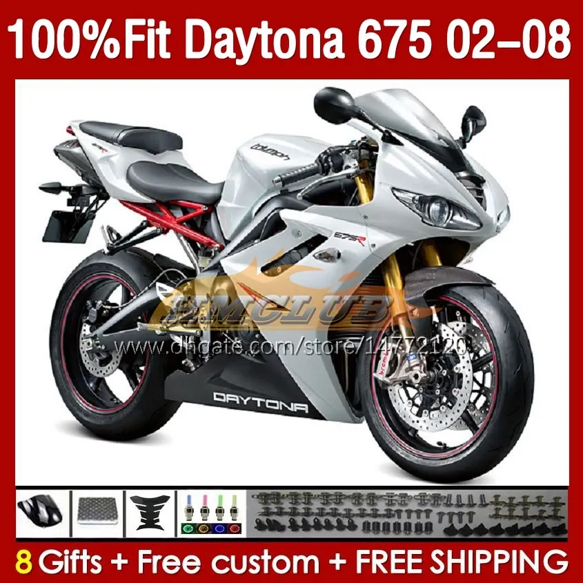 OEM Fairings For Daytona675 2002 2003 2004 2005 2006 2008 Bodywork 148NO.77 Daytona 675 R CC 675R 02 03 04 05 06 07 08 675cc 02-08 Zestaw Fairing White Pearl BLK