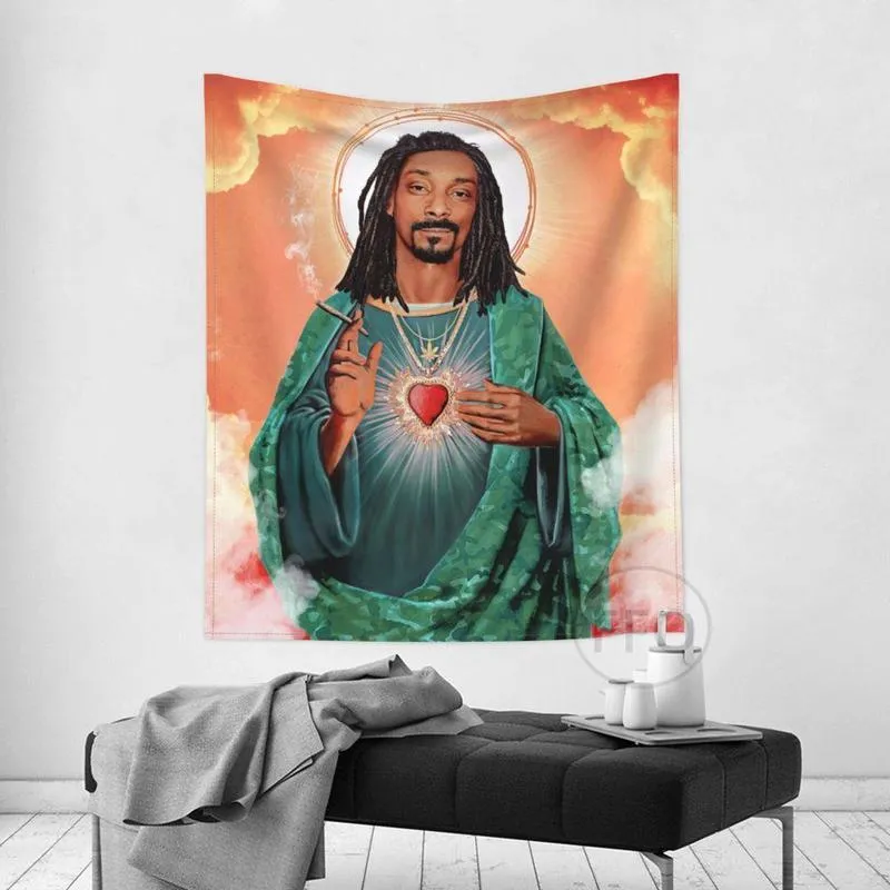 Tapices Rapero Snoop Dogg Tapiz Jesús Tapiz Estético Decoración de la habitación Boho Hippie Tapices Alfombras de pared Fondo de dormitorio D176w