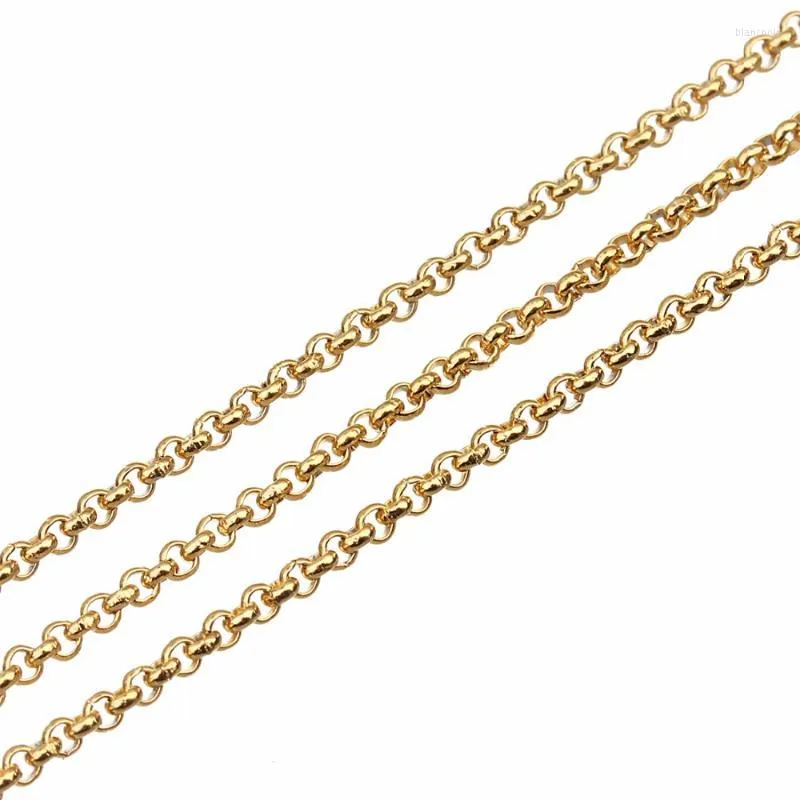 Ketten, 10 Yards/Rolle, 2 mm Durchmesser, goldfarben, Edelstahl, Rolo-Kette, Herren- und Damen-Halskette, Modeschmuck, individuell anpassbar