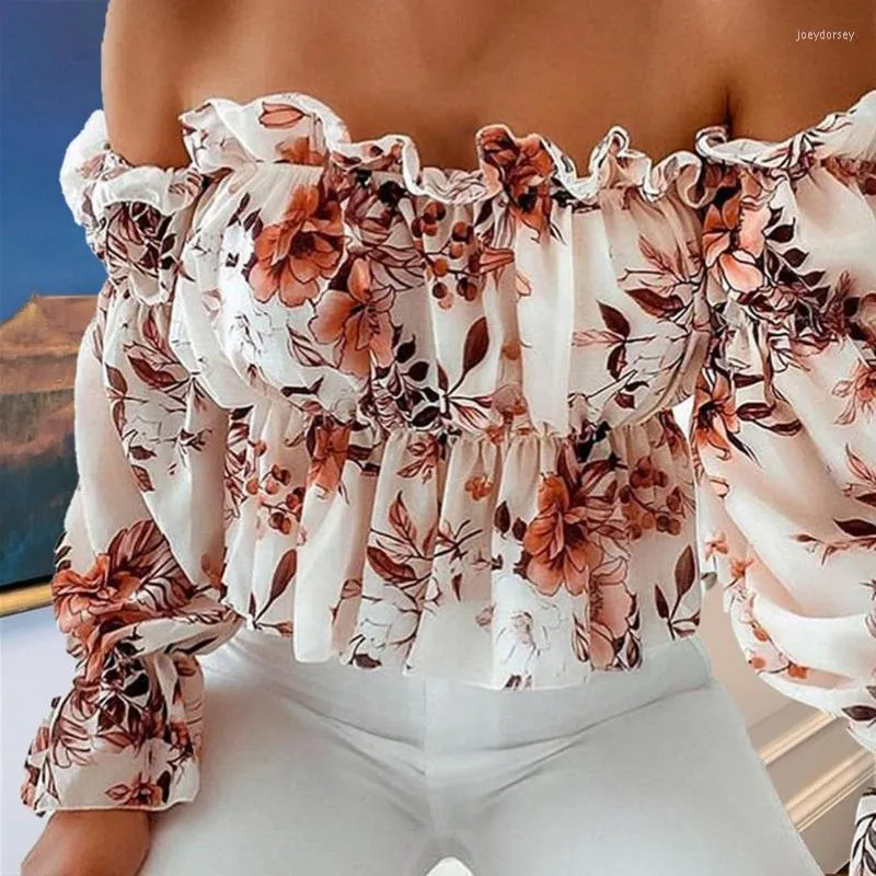 Camiseta feminina camiseta feminina feminina respirável bastante casual pescoço horizontal pulôver longa pulôver de verão de verão superior impressão floral para
