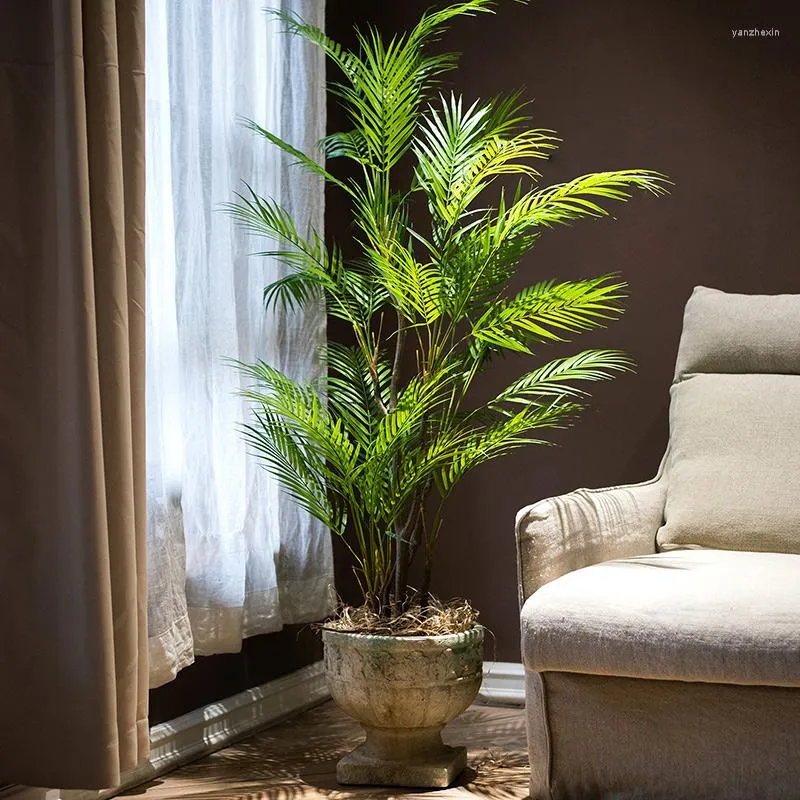 Decoratieve bloemen 98 cm 15 koppen grote tropische palmboom kunstmatige planten takken nepbladeren echt aanraak plastic gebladerte thuiskantoor decor