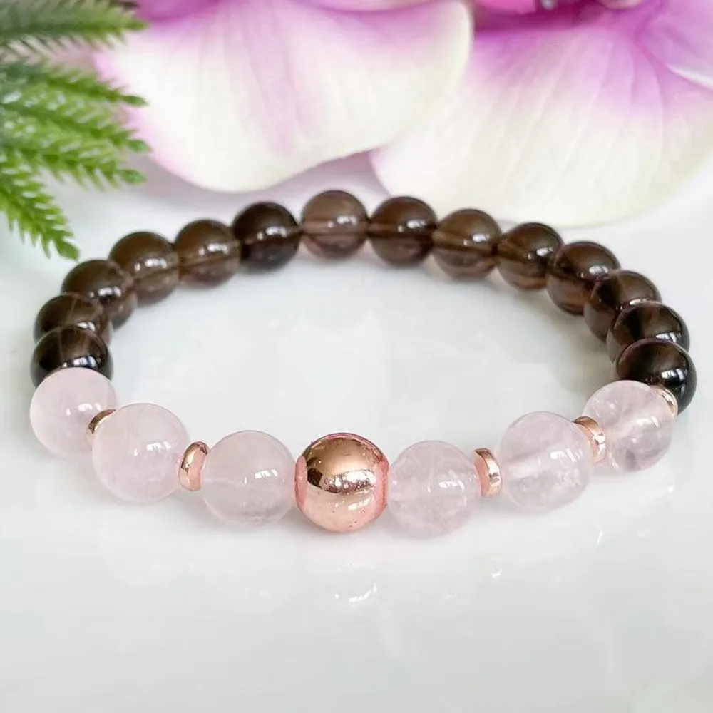 MG1571 Strand Womens Rose Quartz e Smoky Quartz Gemstone Bracelet Chakra Chakra Wrist Mala cura cristais de braceletes de mi￧angas