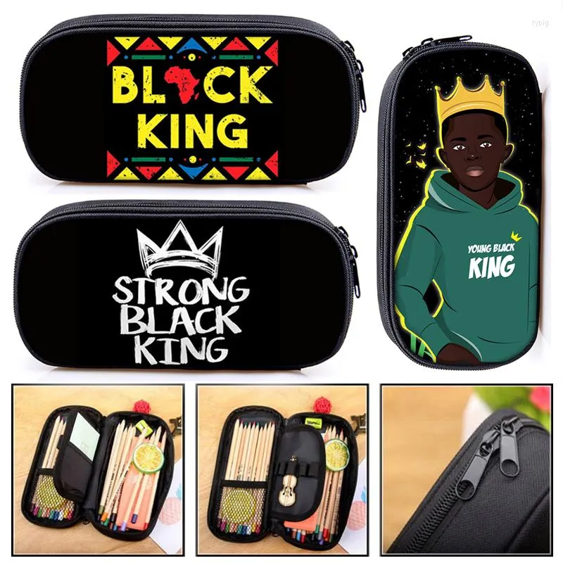 Astucci per cosmetici Young Black King Astuccio per matite Borsa per cancelleria per ragazzi afro Melanina Zaini per bambini Materiale scolastico per bambini