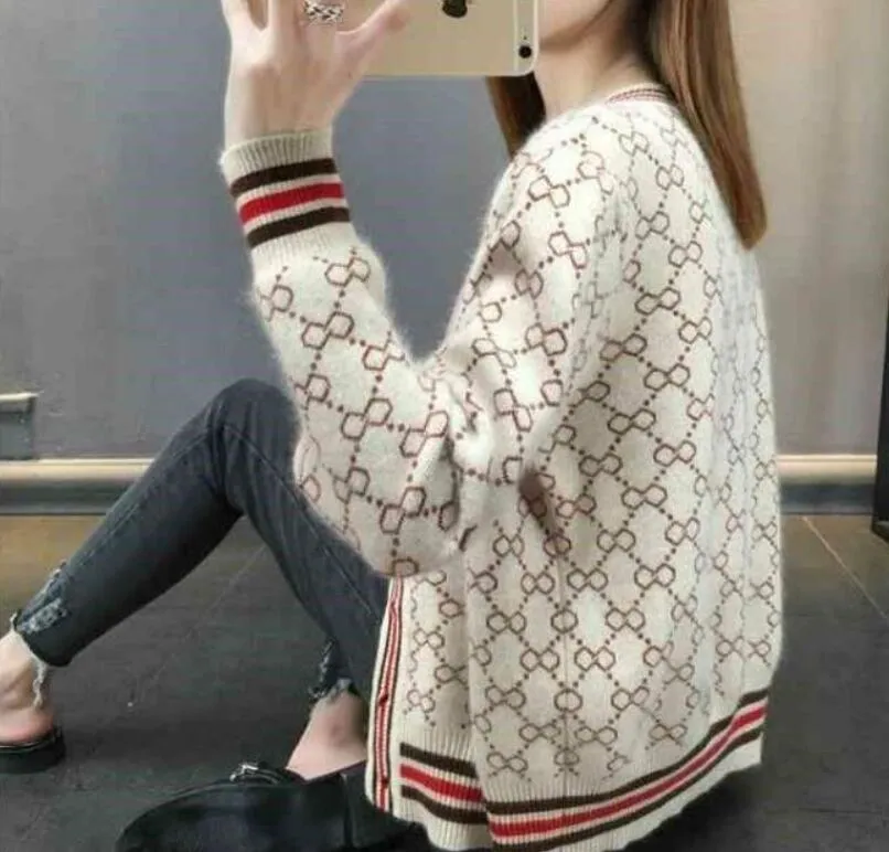 Maglione da donna Cardigan lavorato a maglia lungo casual Autunno Coreano Elegante maglione allentato Capispalla Giacca Capo Cartoon Top