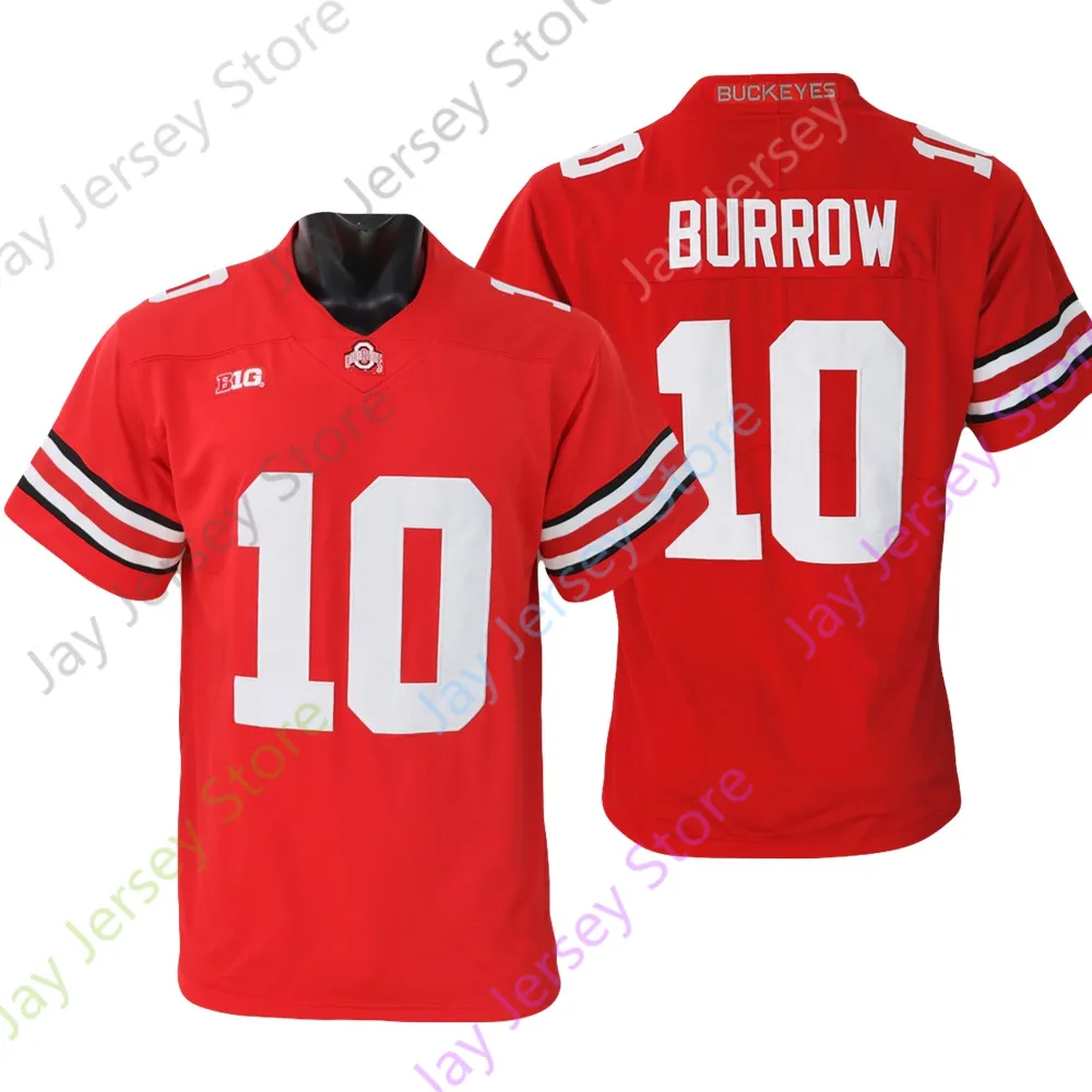 Camisas de futebol Ohio State Buckeyes Camisa de futebol NCAA College Joe Burrow Vermelho Branco Tamanho S-3XL Todos os homens costurados Juventude Home Way