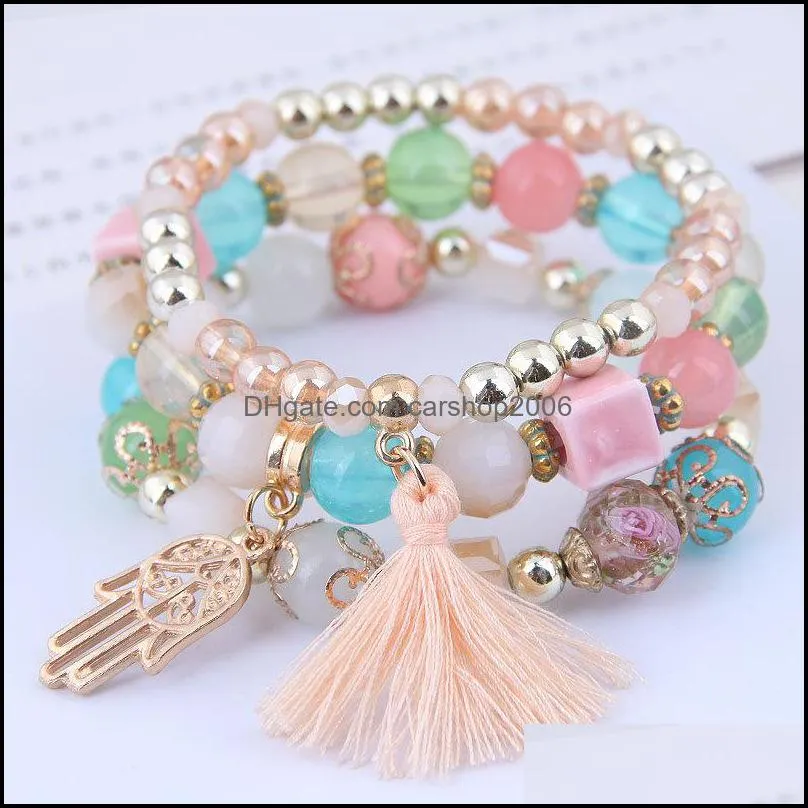 Charm Bracelets 5 Colors Bohemian Beaded Bracelets Set Mtilayer Palm Tassel Pendant Temperament Bracelet For Women Girls Fashion Jewe Dh6Ro