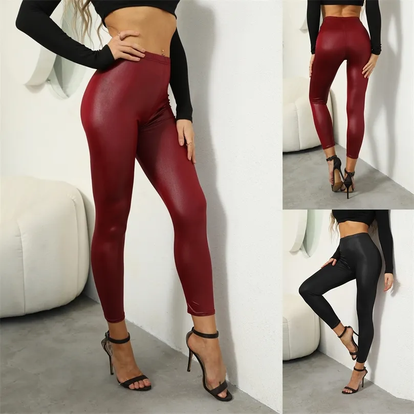 High Waist Faux Leather Maternity Leather Leggings For Women Solid