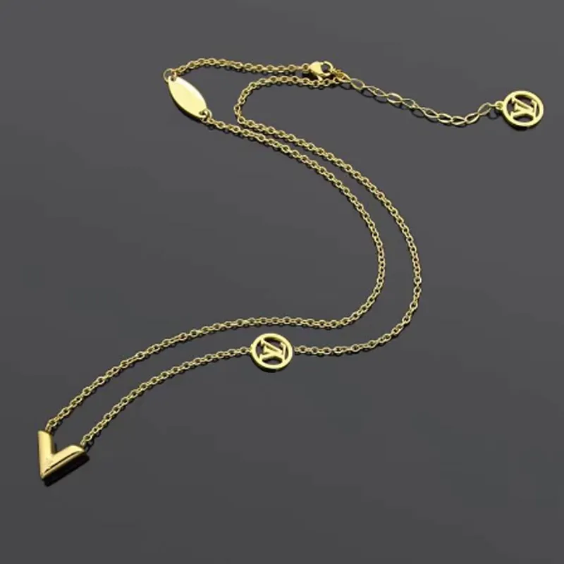 Luxe designer brief v ketting vrouwen roestvrijstalen gouden ketting op nek mode paar sieraden