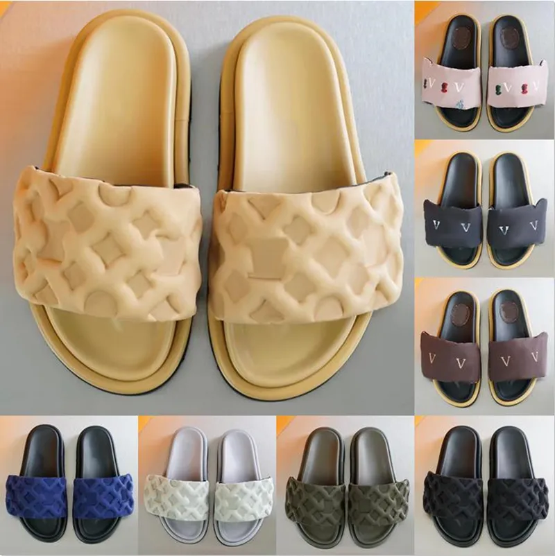 Pool Pillow Mules Women Sandals Sunset Flat Comfort Mules Padded Front Strap Designer Slippers Fashionable Easy-to-wear Style Slides size 35-45