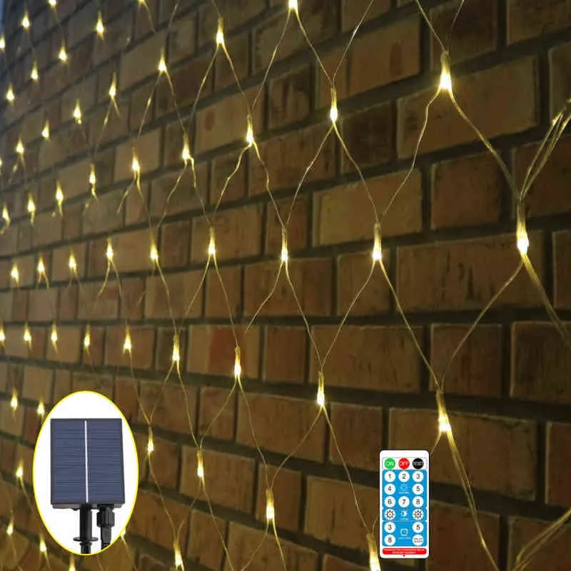 Stringhe LED AC220V / Solar Powered Led Net Mesh String Light 3x2M Casa Giardino Cortile Festa Festa Natale Fata Decorazione Ghirlanda T220830