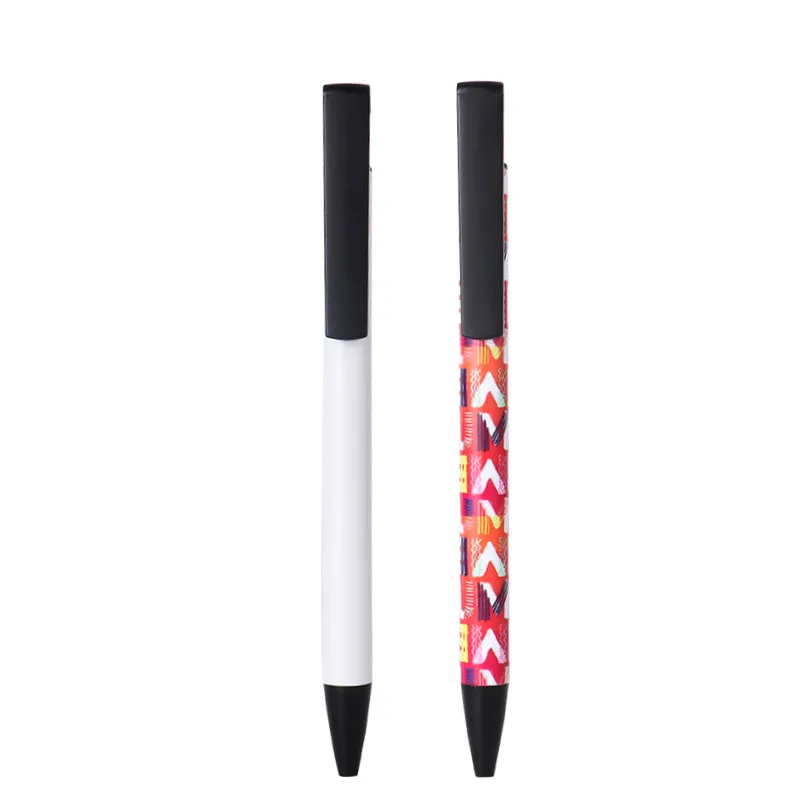 Stylos de sublimation blancs vierges Stylo de transfert de chaleur Manteau sublimé Corps de tube en aluminium Stylo à bille d'impression complète avec film rétractable Fournitures d'étude de bureau DIY A02