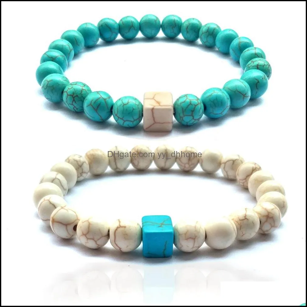 Brins de Perles 4 Styles Carré Naturel Turquoise Strand Bracelet Bijoux 8Mm Aromathérapie Pierre De Lave Noire Diy Huile Essentielle Diffuse Dhyue