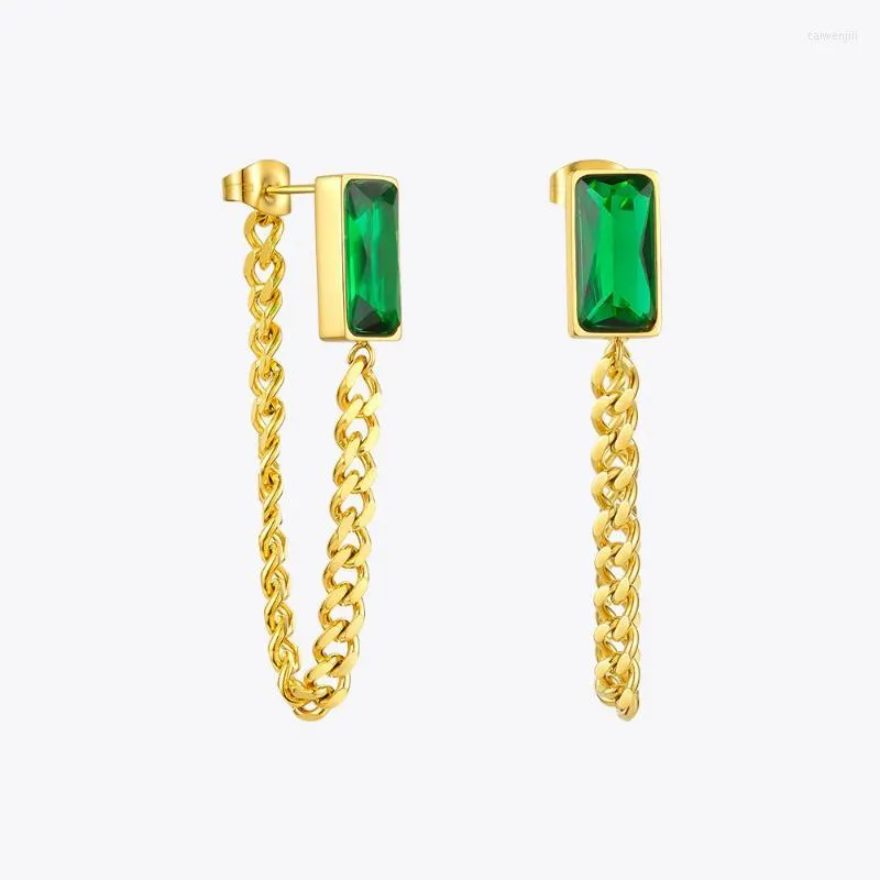 Dangle Earrings Enfashion Green Stone Drop for Gold Gold Color Steel Stains Brincos Chain inings Masnion Modern Jewelry 2022 E1194