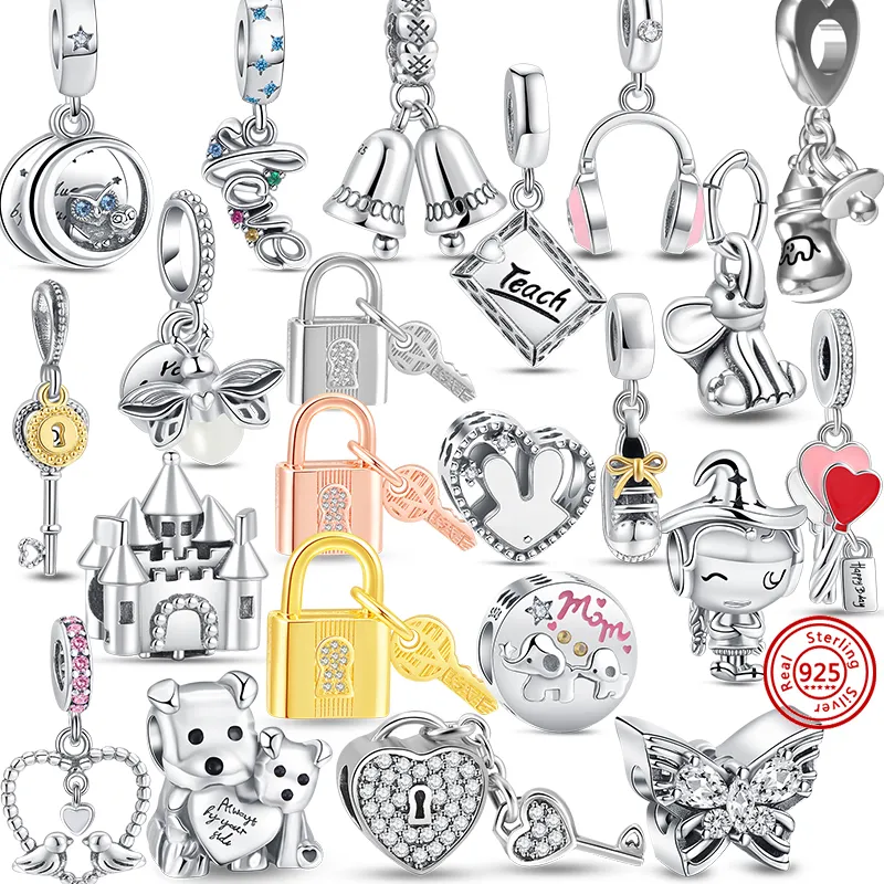 Conta de prata 925 em forma de Pandora Charms Bracelet Chave oscilante Garrafa de leite Firefly charms ciondoli DIY Contas finas Jóias