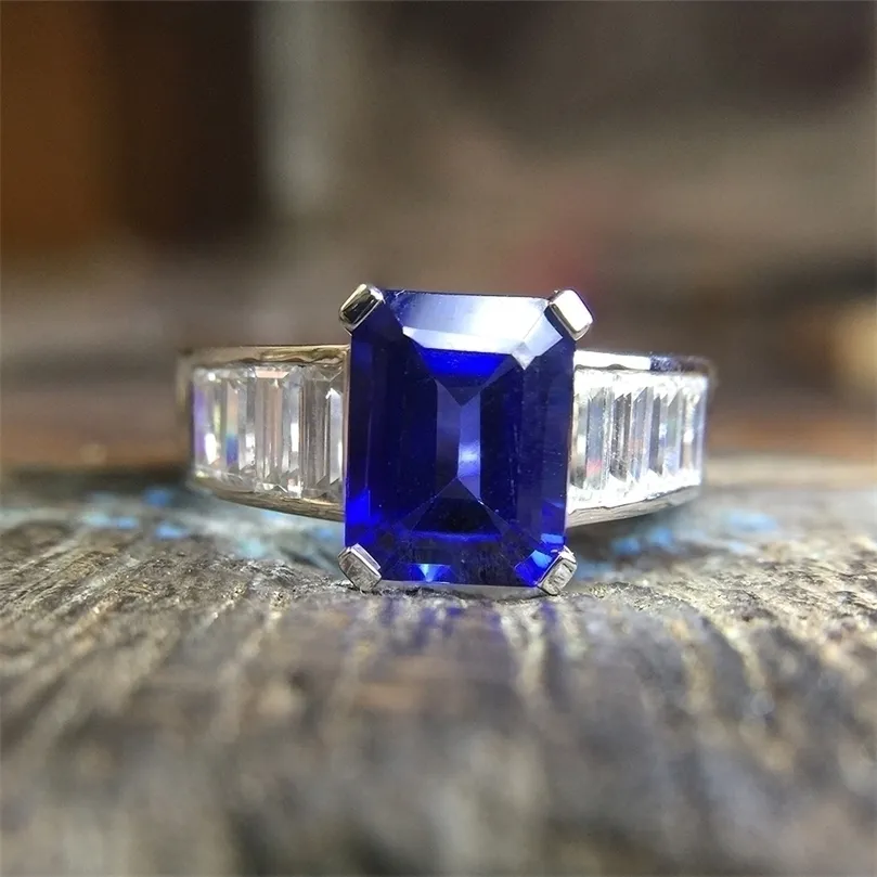 Anelli anelli di solitari anelli di nozze 14k oro bianco 3ct 3ct smeraldo taglio 7x9mm laboratorio creato in zaffiro con anello bianco 1ctw 220829