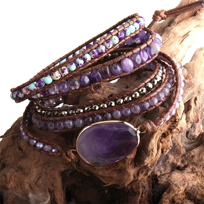 Bangle RH Fashion Handma Bohemian Jewelry Boho Bracelet Mixed Natural Stones Charm 5 Strands Wrap Bracelets Gift Drop 220831