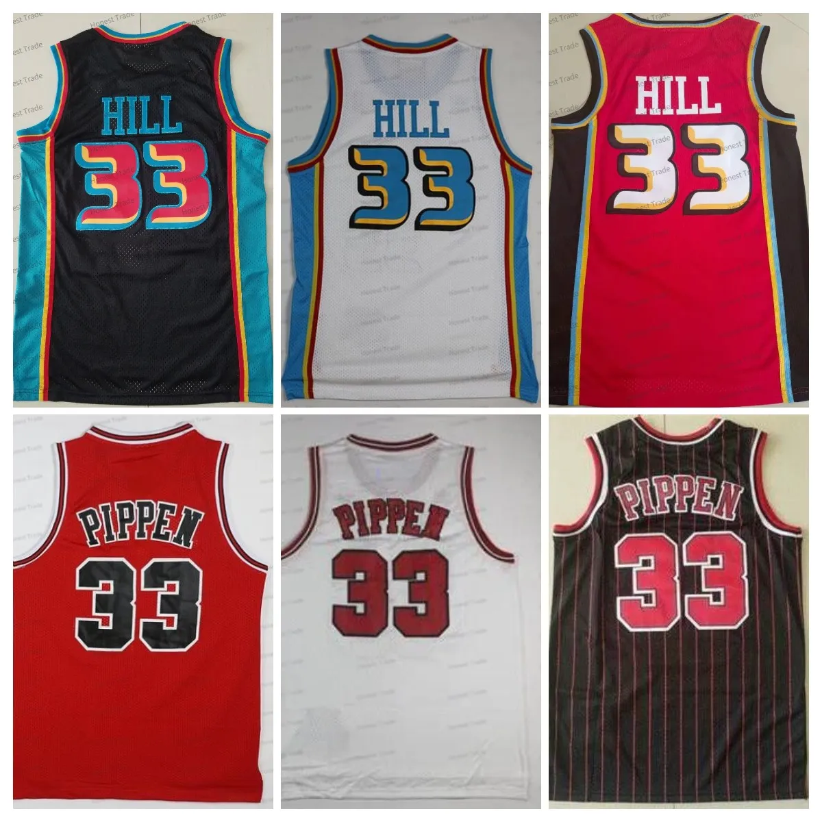 Retro Basketbol Forması Grant Hill 33 Scottie Pippen Beyaz Kırmızı Mavi Erkek Dikişli Formalar Mesh Nefes Alabilir