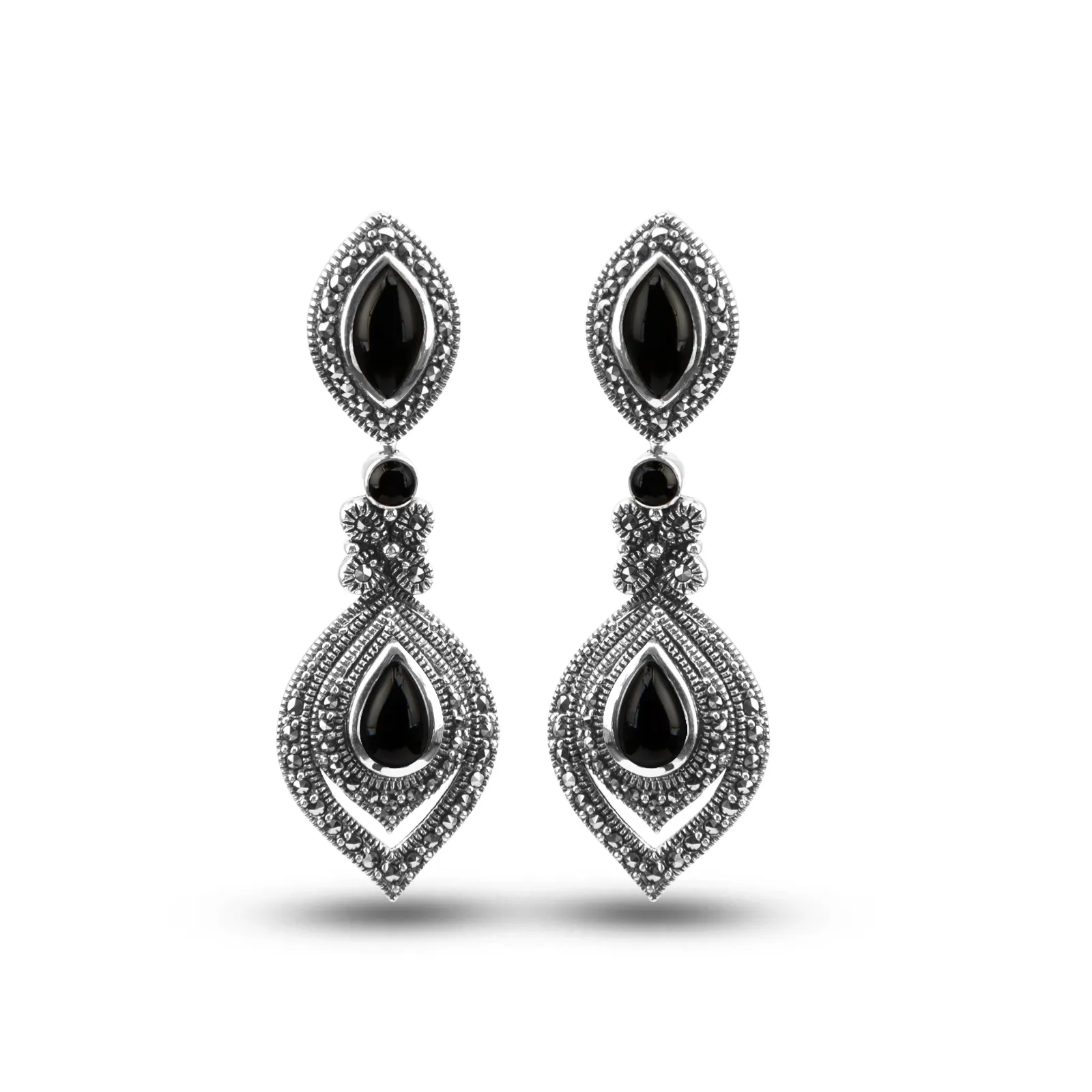 Wonen Fashion Dangles Vintage S925 Sterling Silber Blatt Lange Ohrringe Eingelegter Wassertropfenförmiger Chalcedon Retro-Schmuck Weihnachtsgeschenk