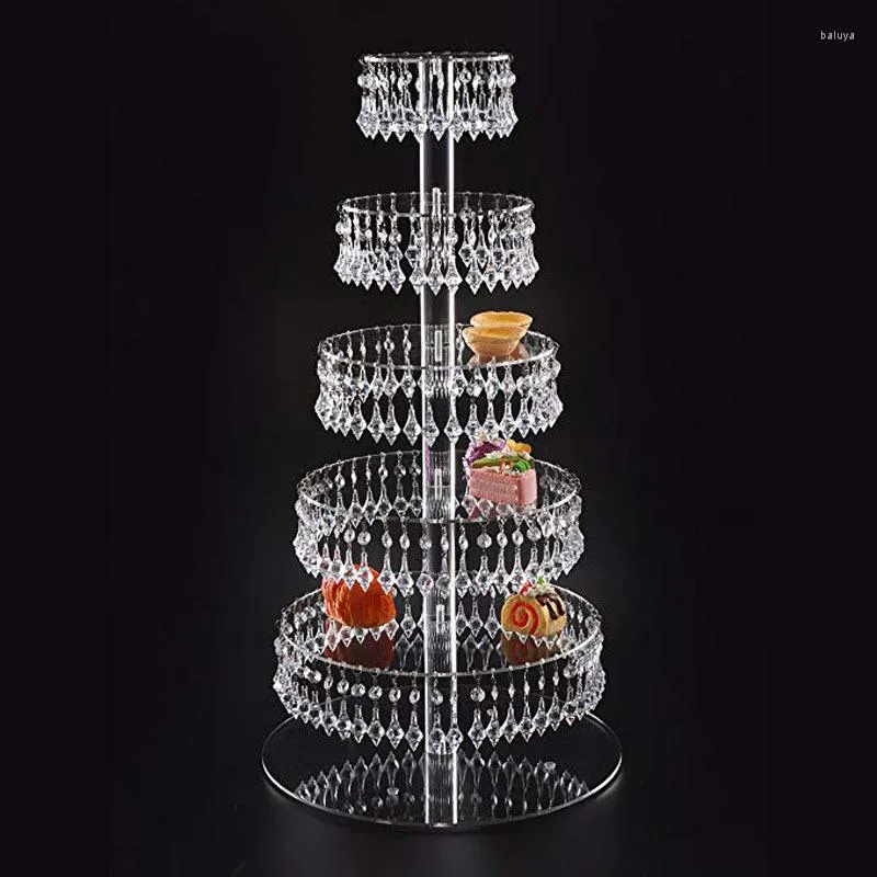 Выпечка инструментов 6-х слоя акрилового торта Свадебная вечеринка Десерт-держатель на рабочем столе многоразовый хрустальный подвесной кондитерский чай