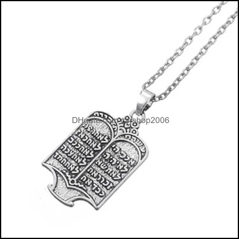 Pendant Necklaces Fishhook Tibetan Siery Jewish Torah Scroll 10 Commandments Amet Supernatural Necklace Ethnic Jewelry For Man Woman Dh6Ce