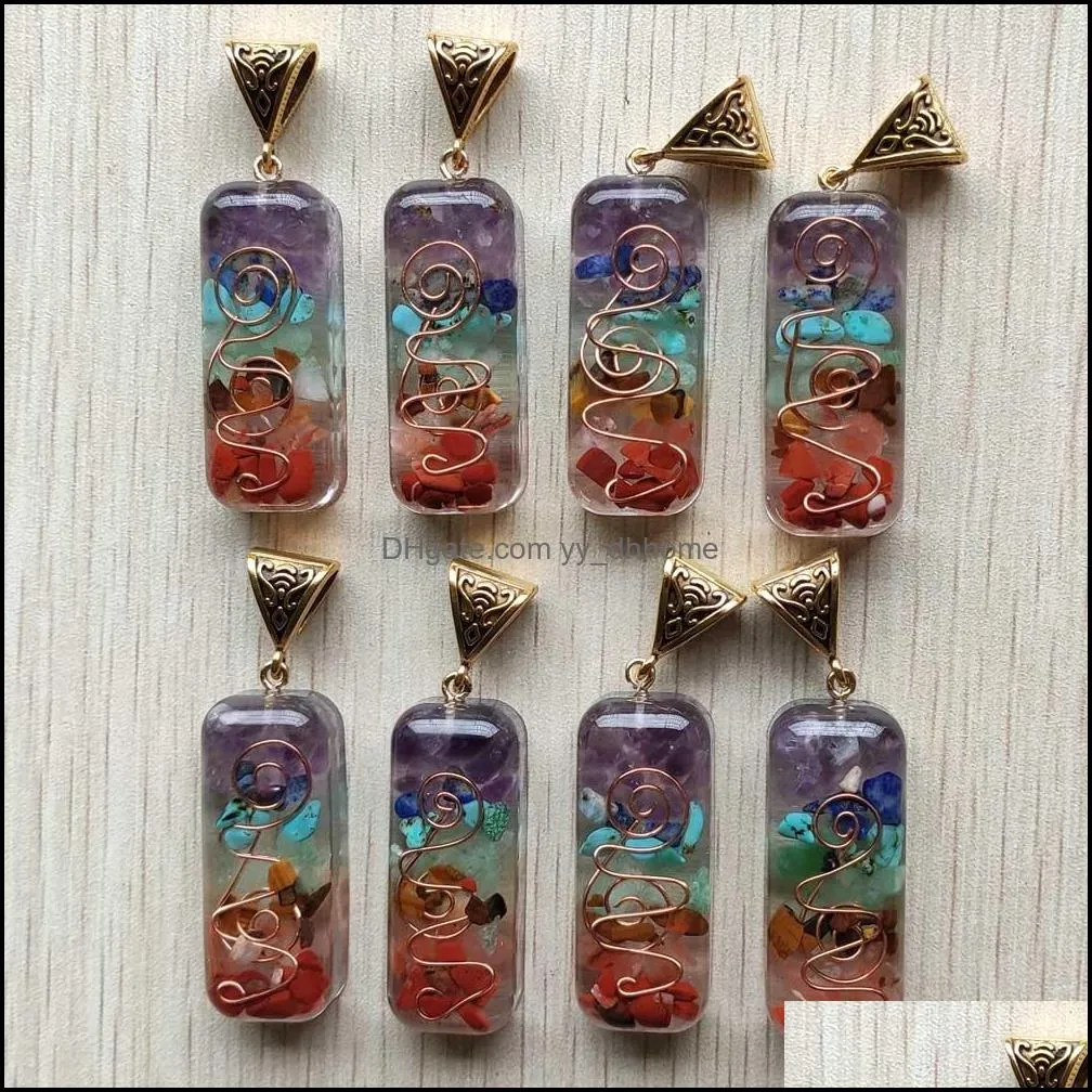 Anhänger Halsketten Retro Reiki Chakra Anhänger Natürliche Amethysten Lapis Lazi 7 Farben Stein Säule Anhänger Charms Großhandel Drop Delive Dhmw5