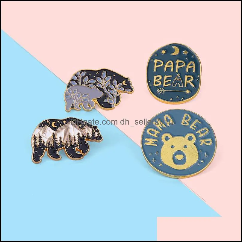 Broches Broches Ours Polaire Série Dessin Animé Broches Femmes Alliage Rond Animal Lettre Vêtements Pins Émail Montagne Arbre Lune Dhseller2010 Dhne2