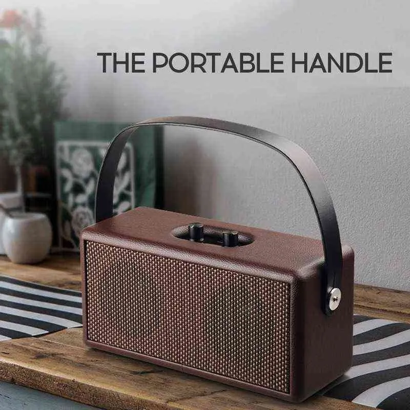 Haut-parleurs portables Haut-parleur Bluetooth en bois rétro portable D30 Basse lourde Poignée en cuir à volume élevé Support audio Carte TF U Disque AUX pour la musique T220831