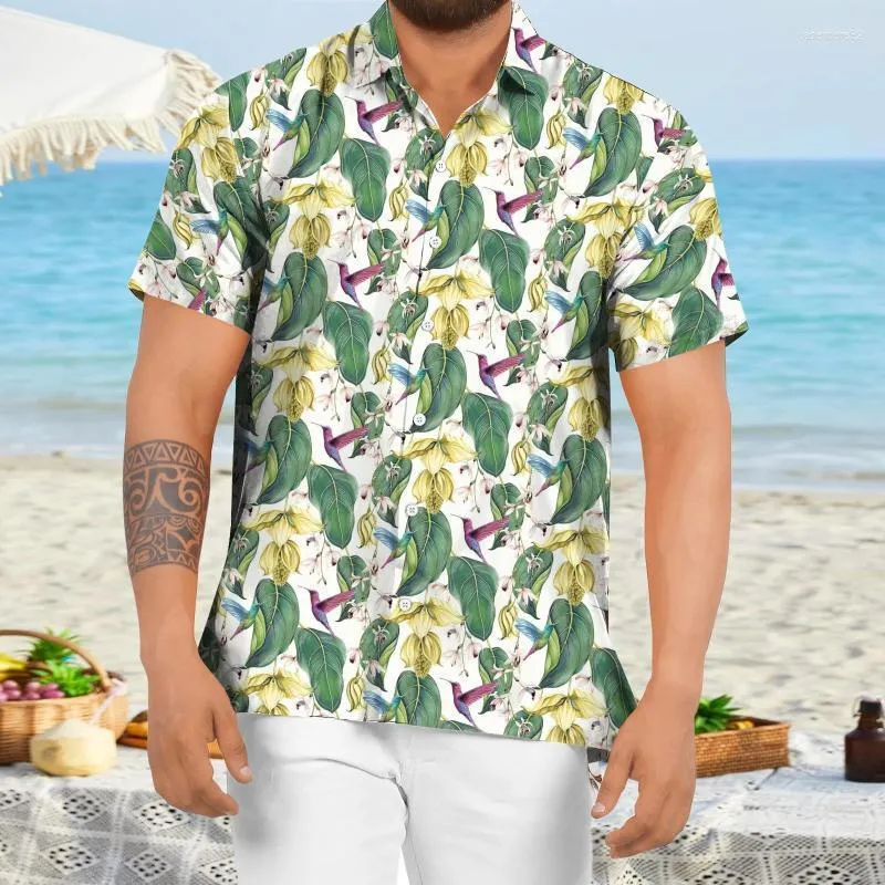 Polo da uomo Moda estiva da uomo Casual da uomo Palma stampata manica corta colletto rovesciato vestibilità ampia camicia hawaiana abbigliamento da spiaggia per