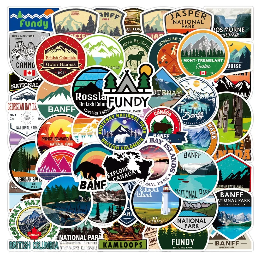 50pcs Canada National Park Stickers التزلج ملحقات ملصقات فينيل مقاوم للماء للتزلج على جهاز الكمبيوتر المحمول.