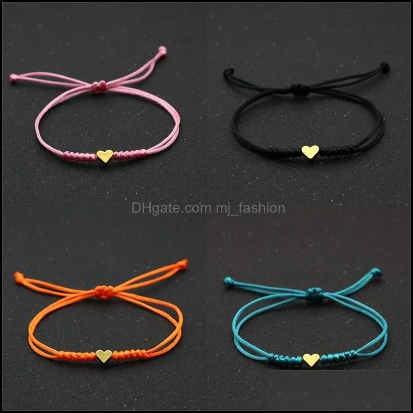 Pulseras con dijes Oro Sier Amor Corazón Pulsera con dijes Mujeres Hombres Amantes Deseo Buena Suerte Hilo rojo Trenzado Pareja ajustable B Mjfashion Dhhyj