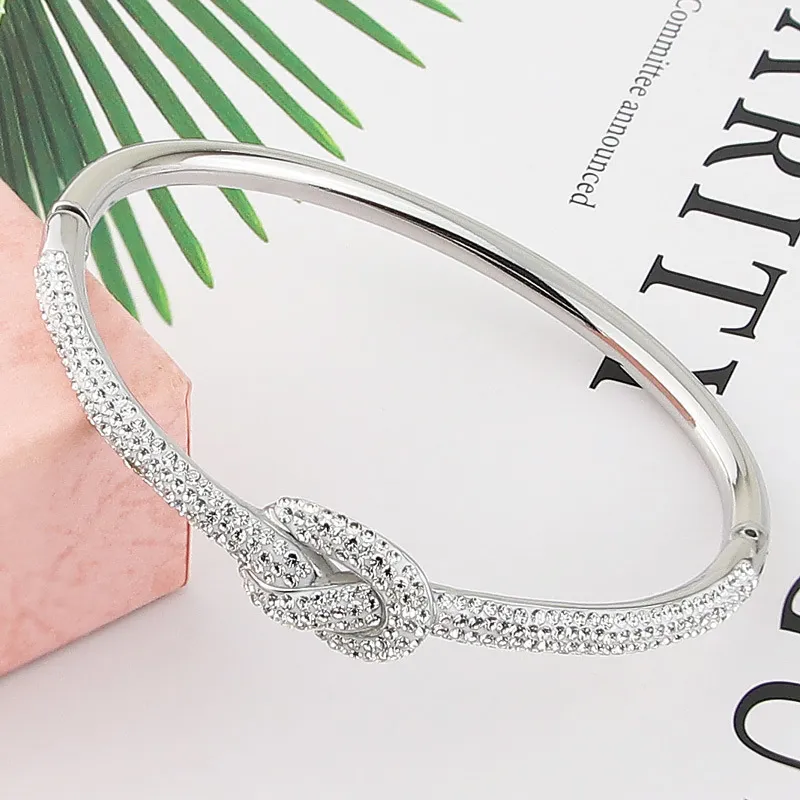 RainSo Bracciale Magnetico Donna In Acciaio Inox Con Cristalli - Chiusura Scorrevole Regolabile - Placcato Argento - Cofanetto Regalo - 2