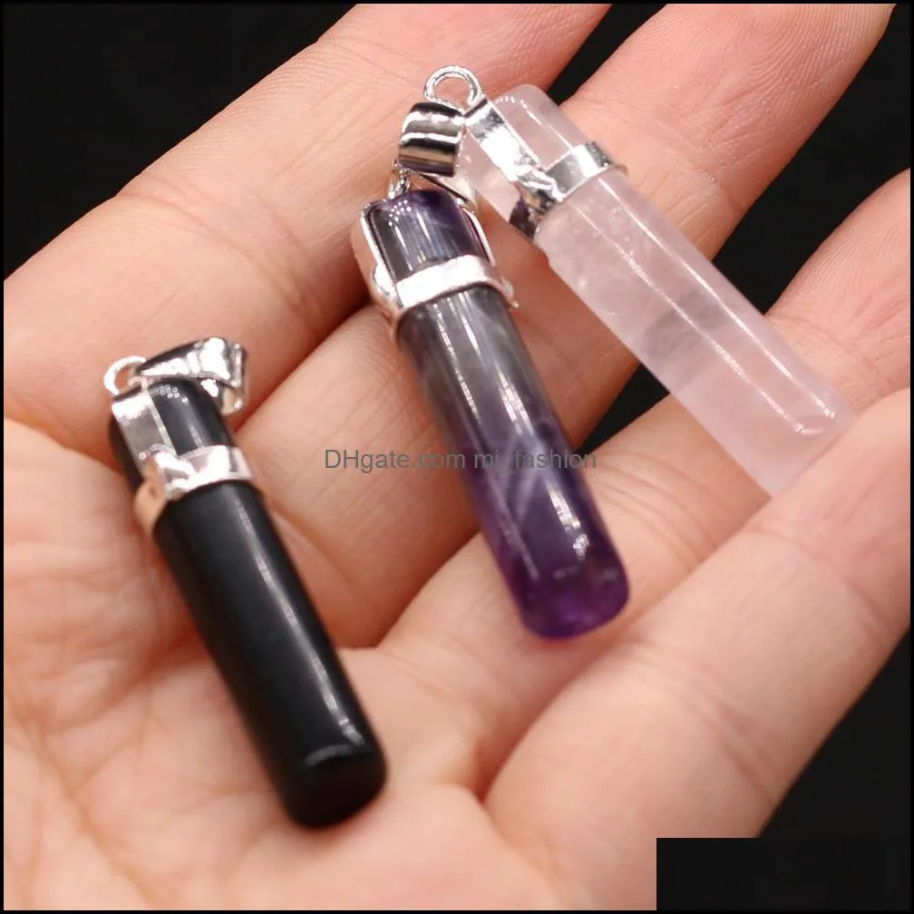 Anhänger Halsketten Naturstein Anhänger Zylinder Säule Reiki Heilung Chakra Rosenquarz Amethysten Punkt Pendo Charms Fo Dhseller2010 Dhnys