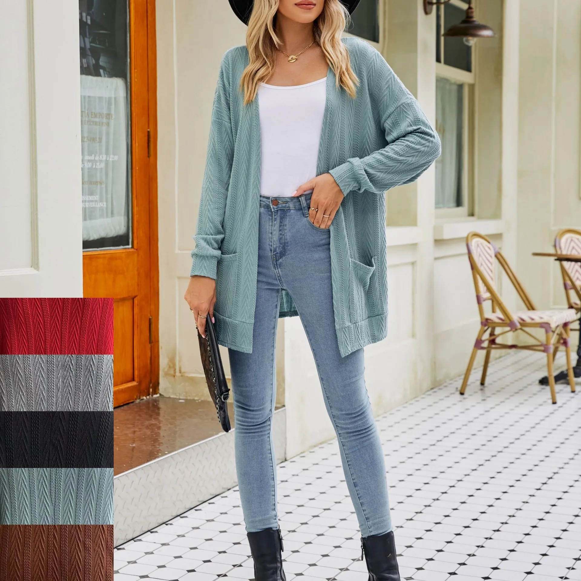 Tricots pour femmes à manches longues ouvert sur le devant drapé lâche cardigan en tricot ample léger ample pull manteau