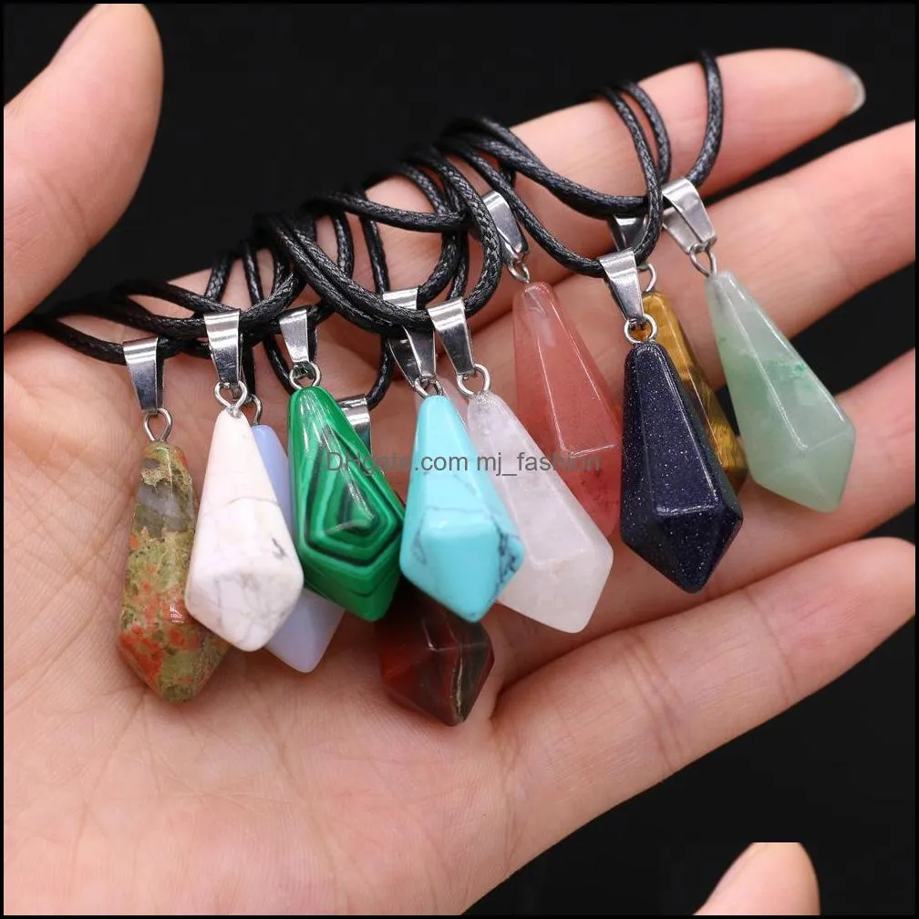 Pendant Necklaces Pendum Reiki Healing Crystal Pendant Energy Stone Quartz Rope Chain Necklaces Fashion Women Men Jewelr Dhseller2010 Dhgcj