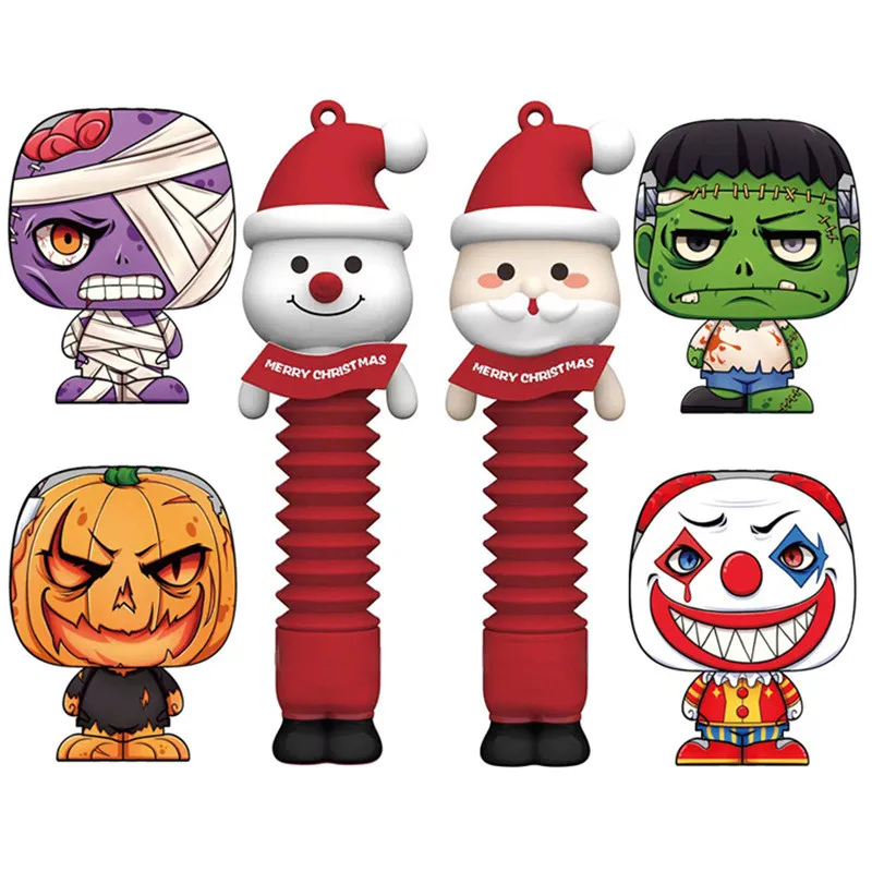 Julleksak Halloween Cartoon Doll med lätta poprör sensoriska leksaker utdragbar stressavlastning Antistress fidget pressar leksak