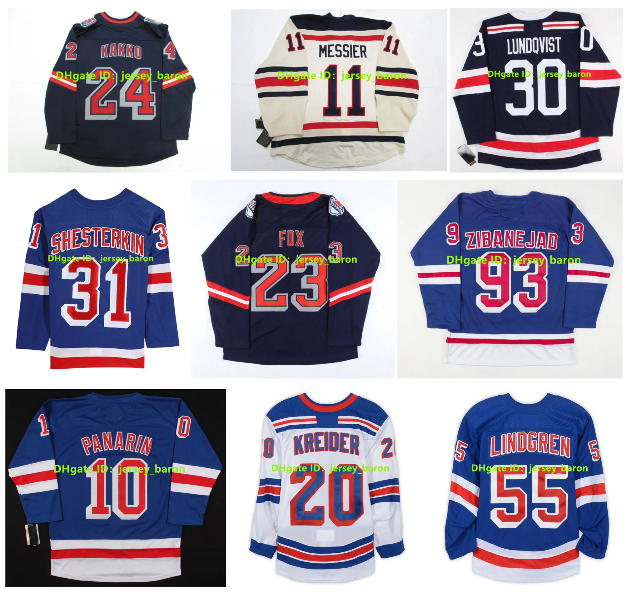 NY Adam Fox Hockey Jersey Jacob Trouba Rangers Lindgren Artemi Panarin Henrik Lundqvist Chris Kreider Ryan Reaves Igor Shesterkin Trocheck Kakko Mark Messier