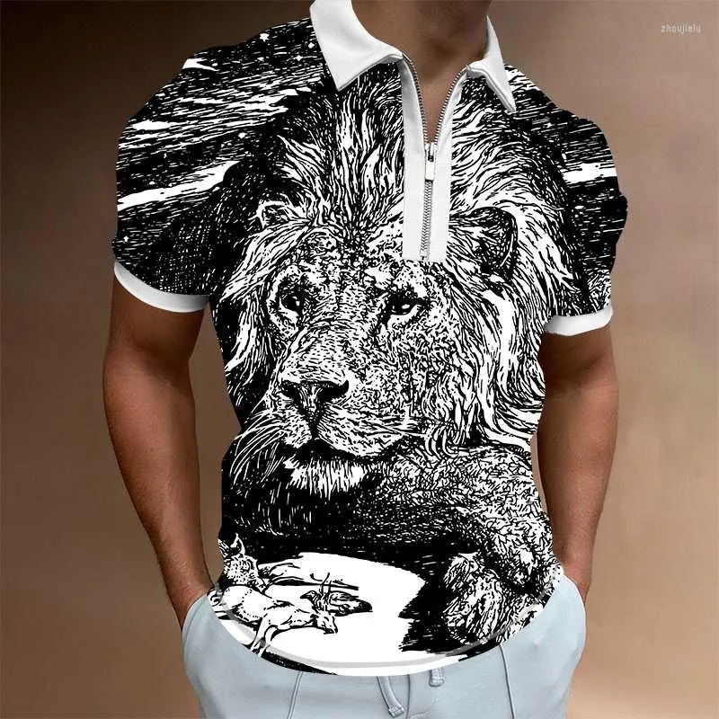 Polos para hombre, verano 2022, camiseta informal de manga corta de Color sólido con Animal León para hombre, camisetas clásicas Unisex para hombre, camiseta personalizada para exteriores